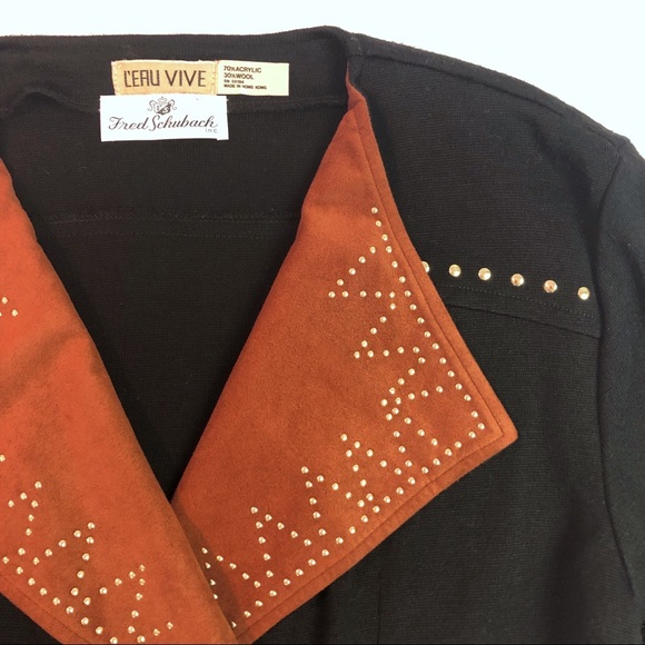 L’eau Vive duster jacket black clay brown suede M - Picture 3 of 5